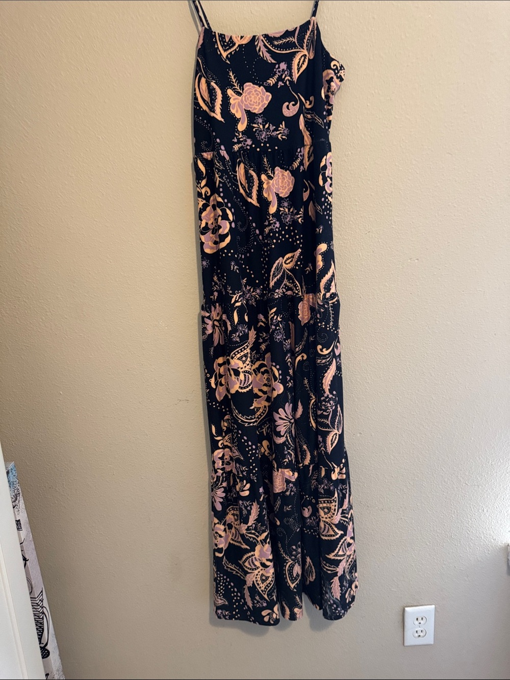SO Black Maxi Skirt with Pink Floral Paisley Print